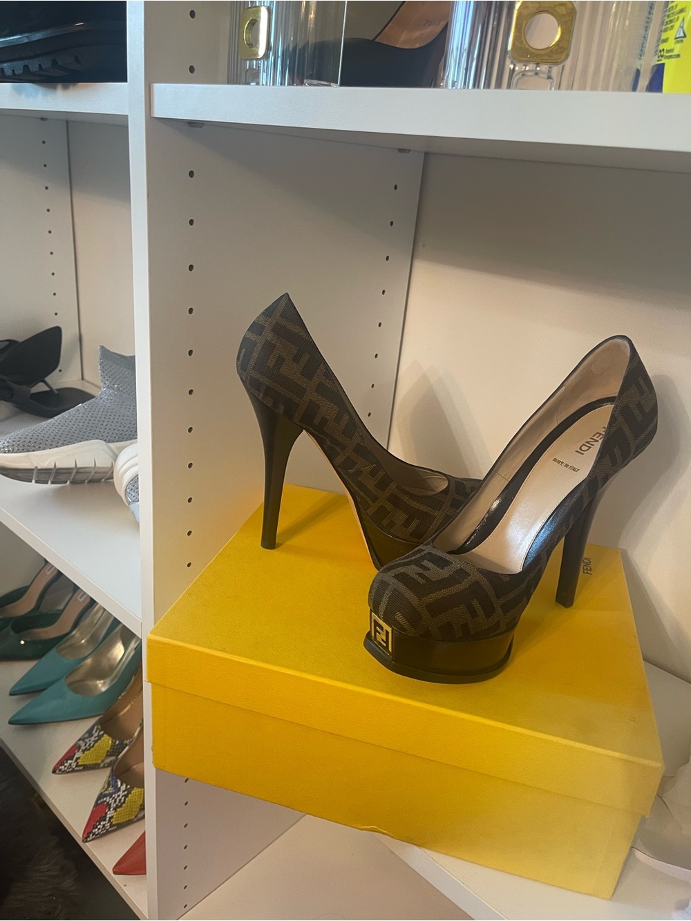 Fendi Brown FF Monogram Platform Stiletto Pumps